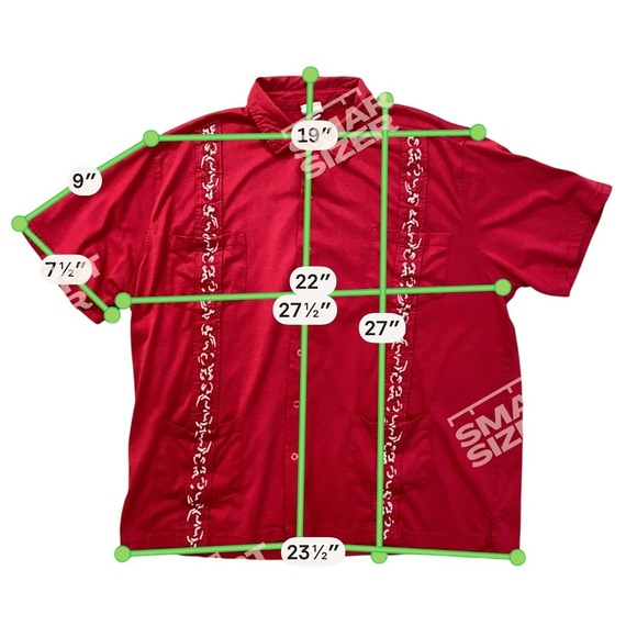 Haband Guayabera Shirt Mens XL Red Short Sleeve Embroidered Button Down Cuban - Picture 6 of 7